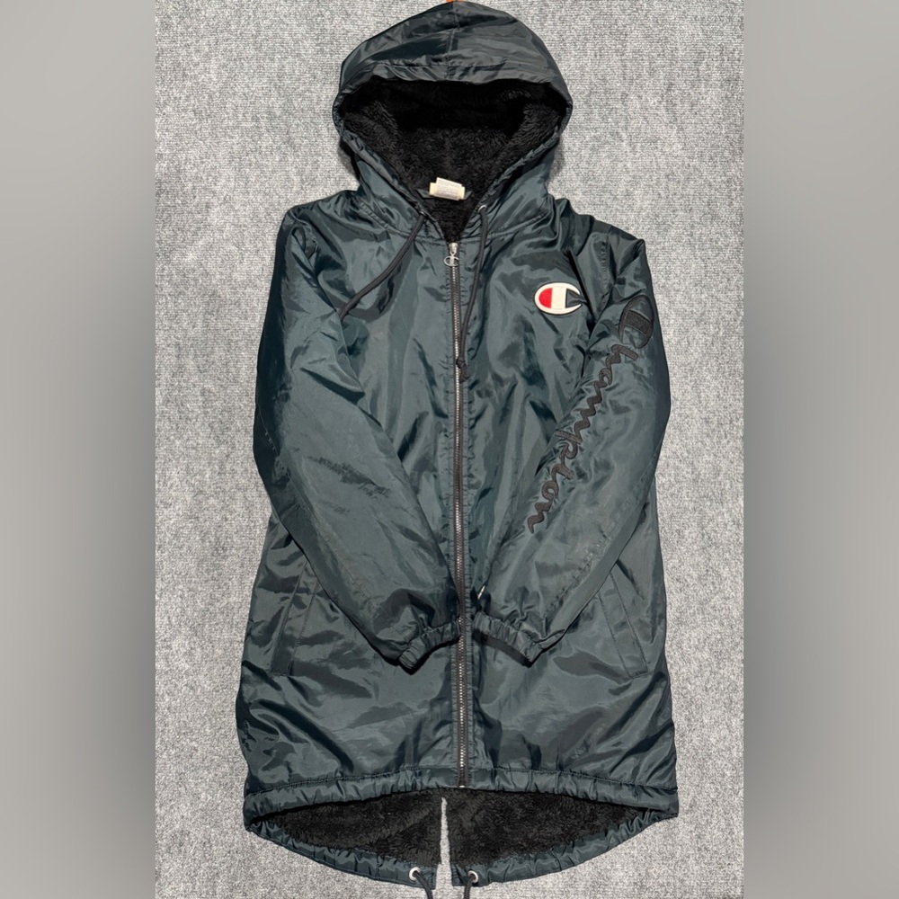 Champion Sherpa Lined Stadium Jacket (Dark Green) Size S - Small Stain See pics!